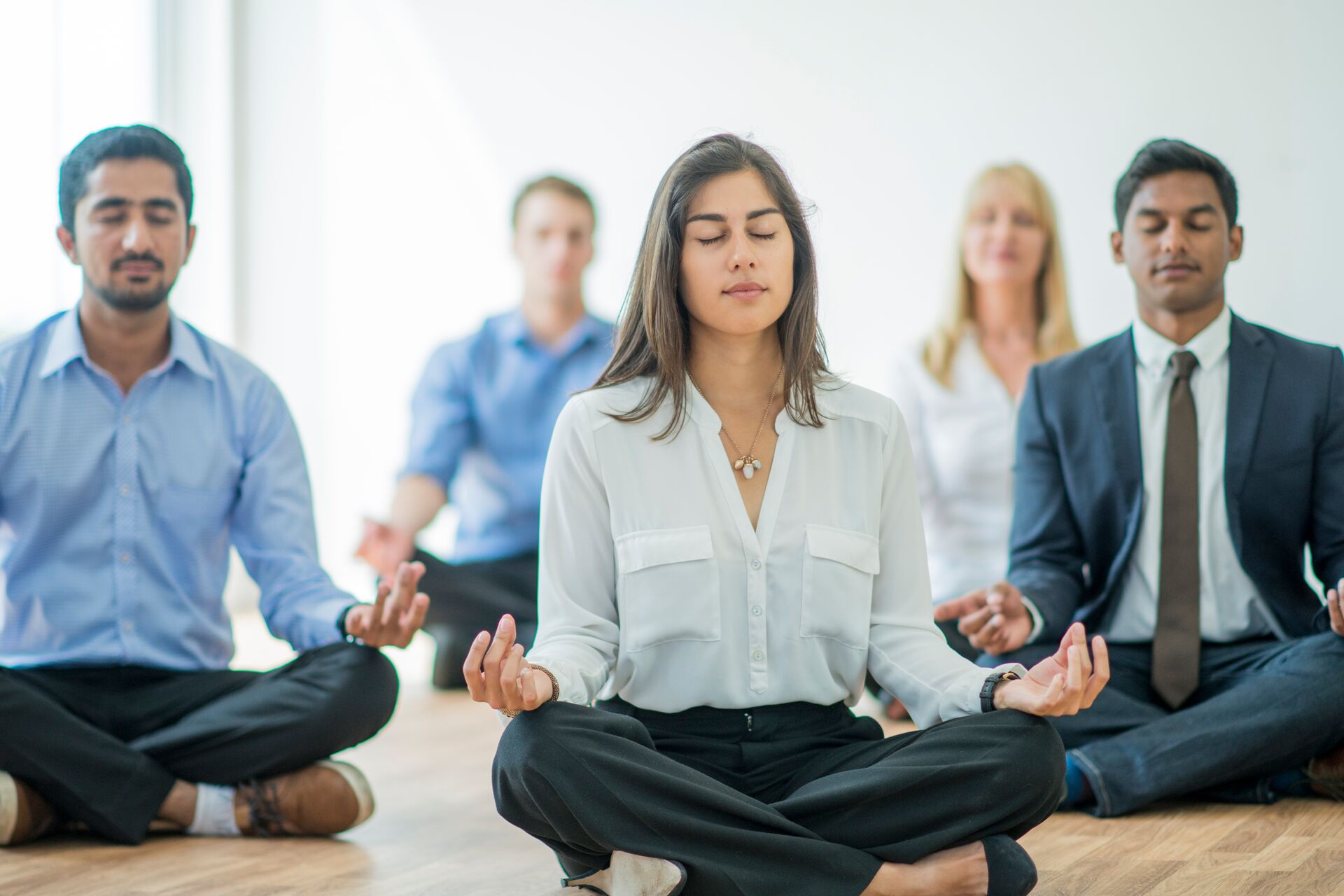Colleagues meditating