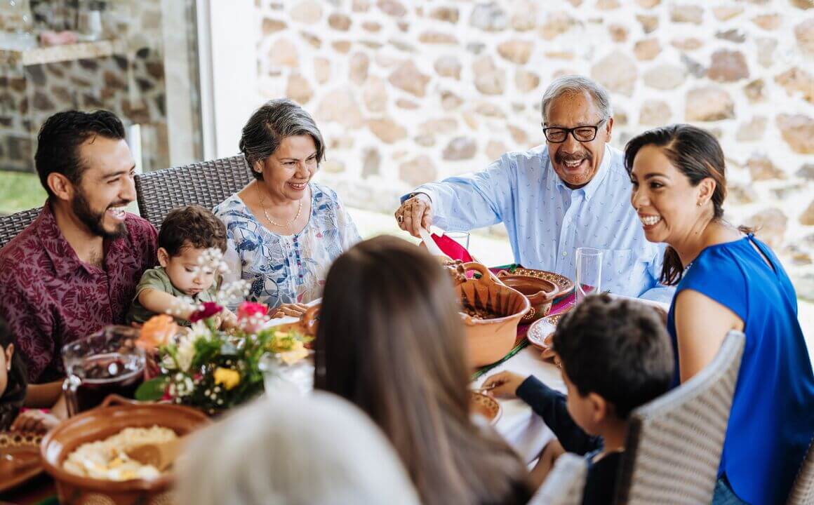 Family eating dinner at a table